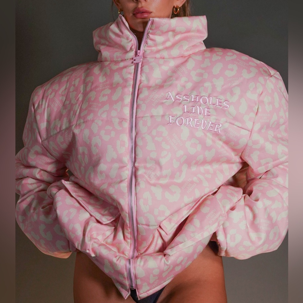 ALF ASSHOLES LIVE FOREVER linda finegold
Unisex Pink Leopard Puffer Jacket